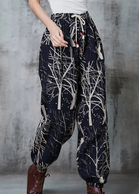 Casual Black Oversized Print Cotton Harem Pants Spring Ada Fashion