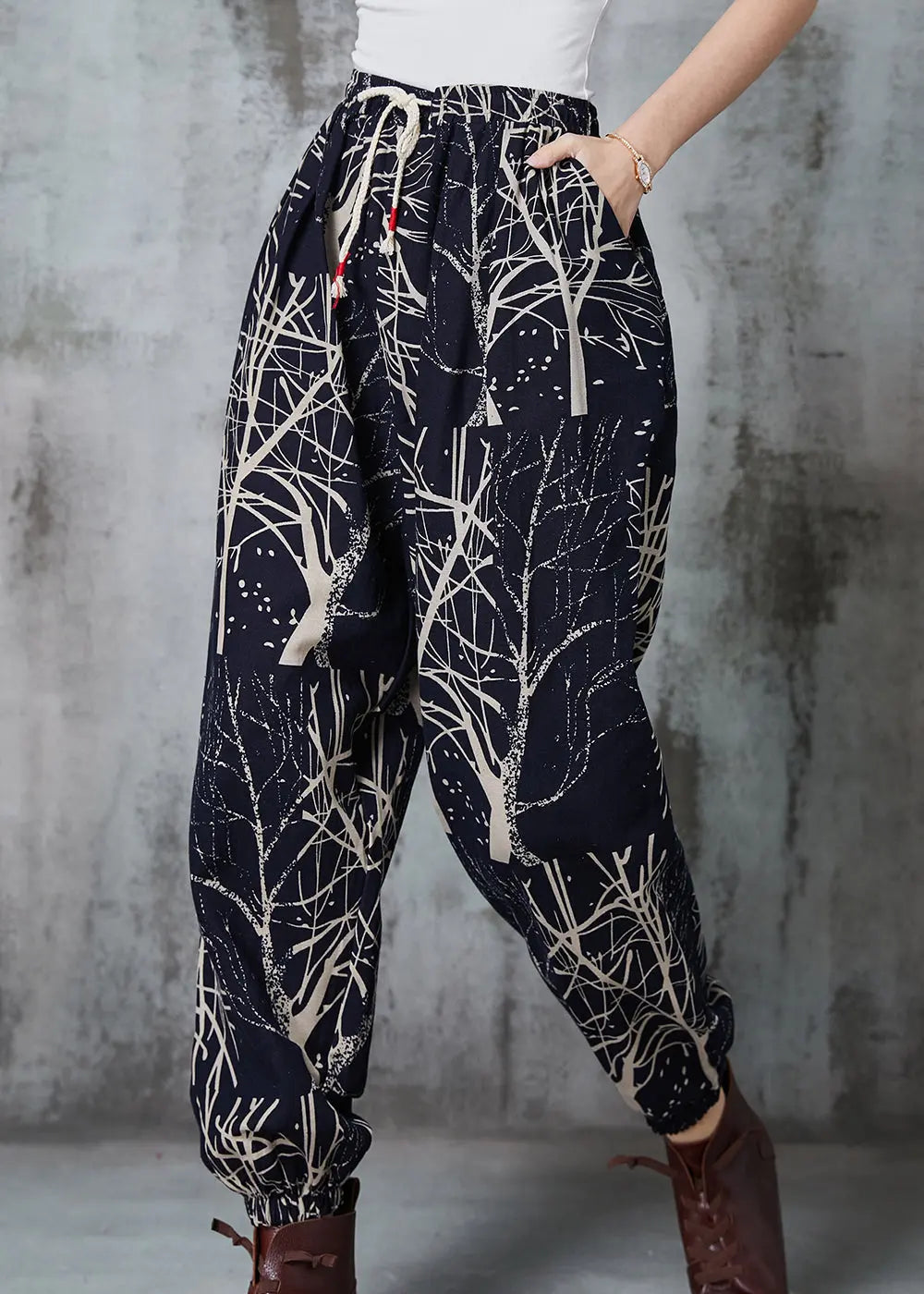 Casual Black Oversized Print Cotton Harem Pants Spring Ada Fashion