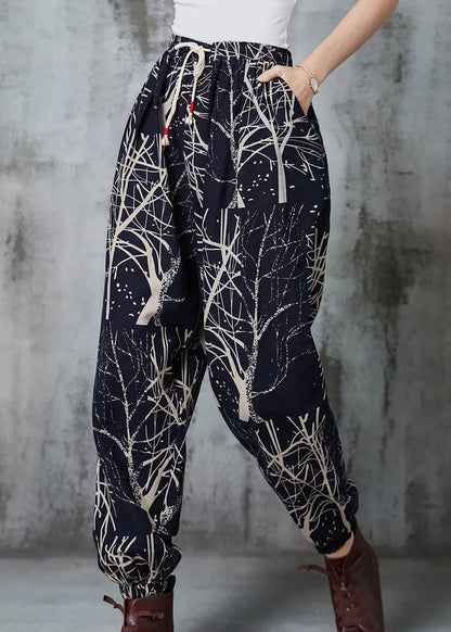 Casual Black Oversized Print Cotton Harem Pants Spring Ada Fashion