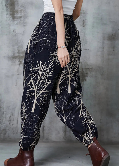 Casual Black Oversized Print Cotton Harem Pants Spring Ada Fashion