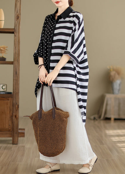 Casual Black Peter Pan Collar Low High Design Cotton Shirt Summer AP075 GK-HTP240718