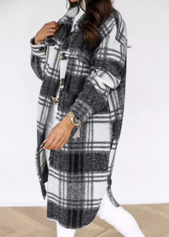 Pan Casual Collar Shirts Coat Spring Plaid Woolen Peter Black FashionChic