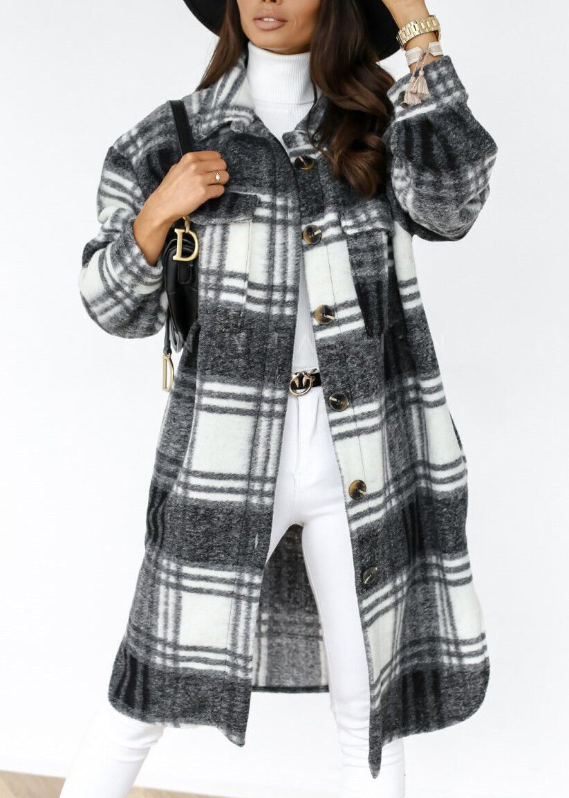 Pan Casual Collar Shirts Coat Spring Plaid Woolen Peter Black FashionChic