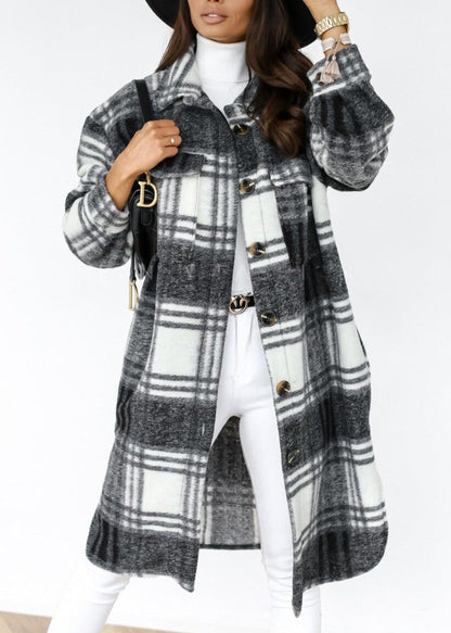 Pan Casual Collar Shirts Coat Spring Plaid Woolen Peter Black FashionChic