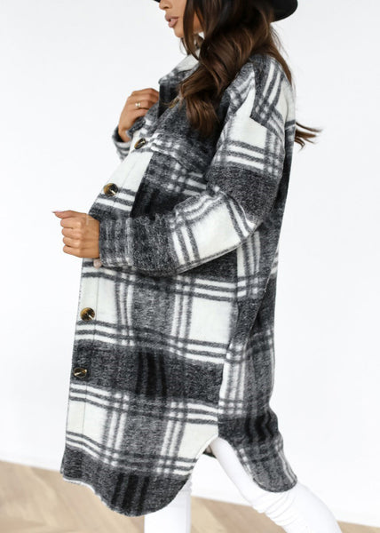 Pan Casual Collar Shirts Coat Spring Plaid Woolen Peter Black FashionChic