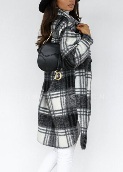 Pan Casual Collar Shirts Coat Spring Plaid Woolen Peter Black FashionChic