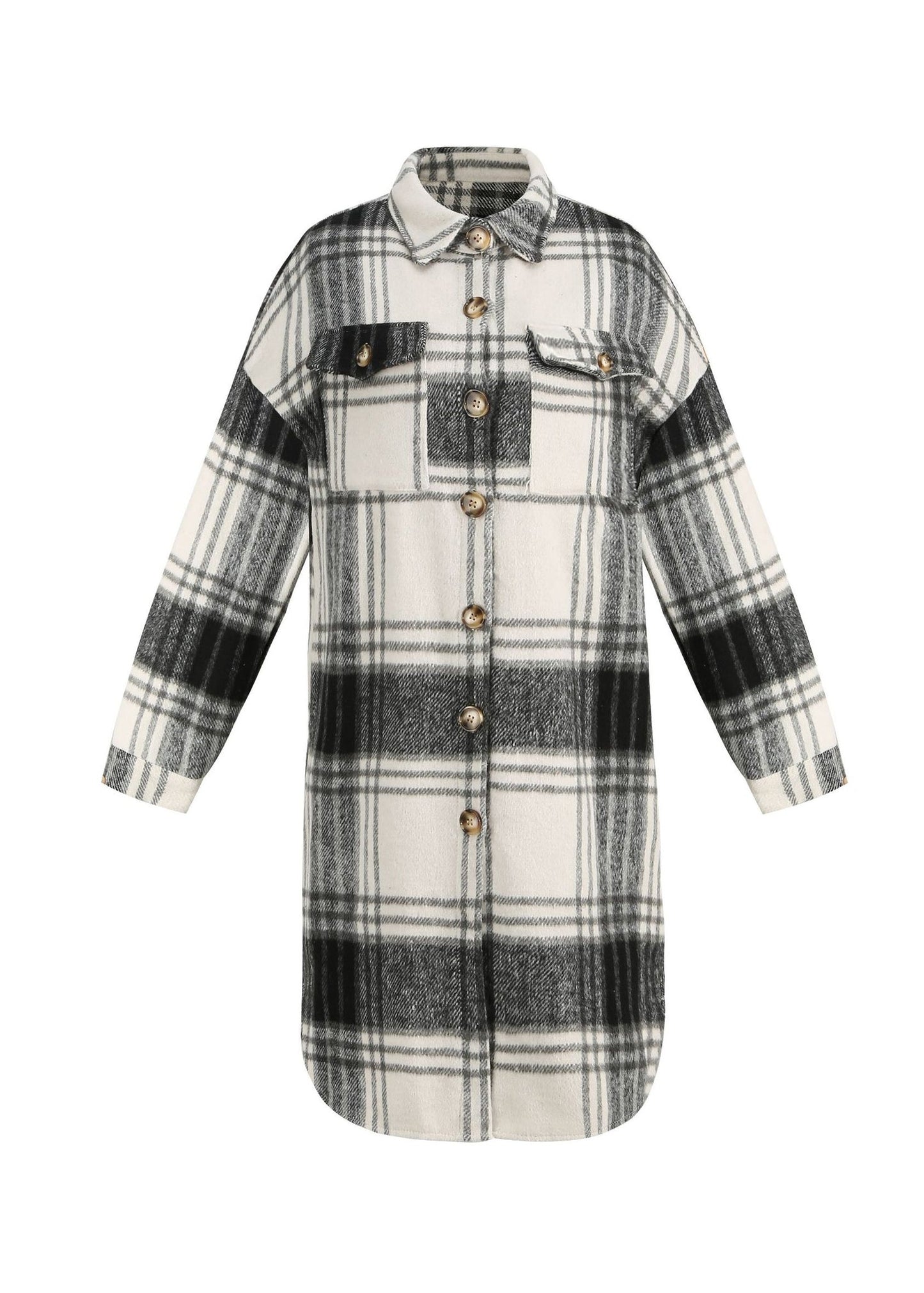 Pan Casual Collar Shirts Coat Spring Plaid Woolen Peter Black FashionChic