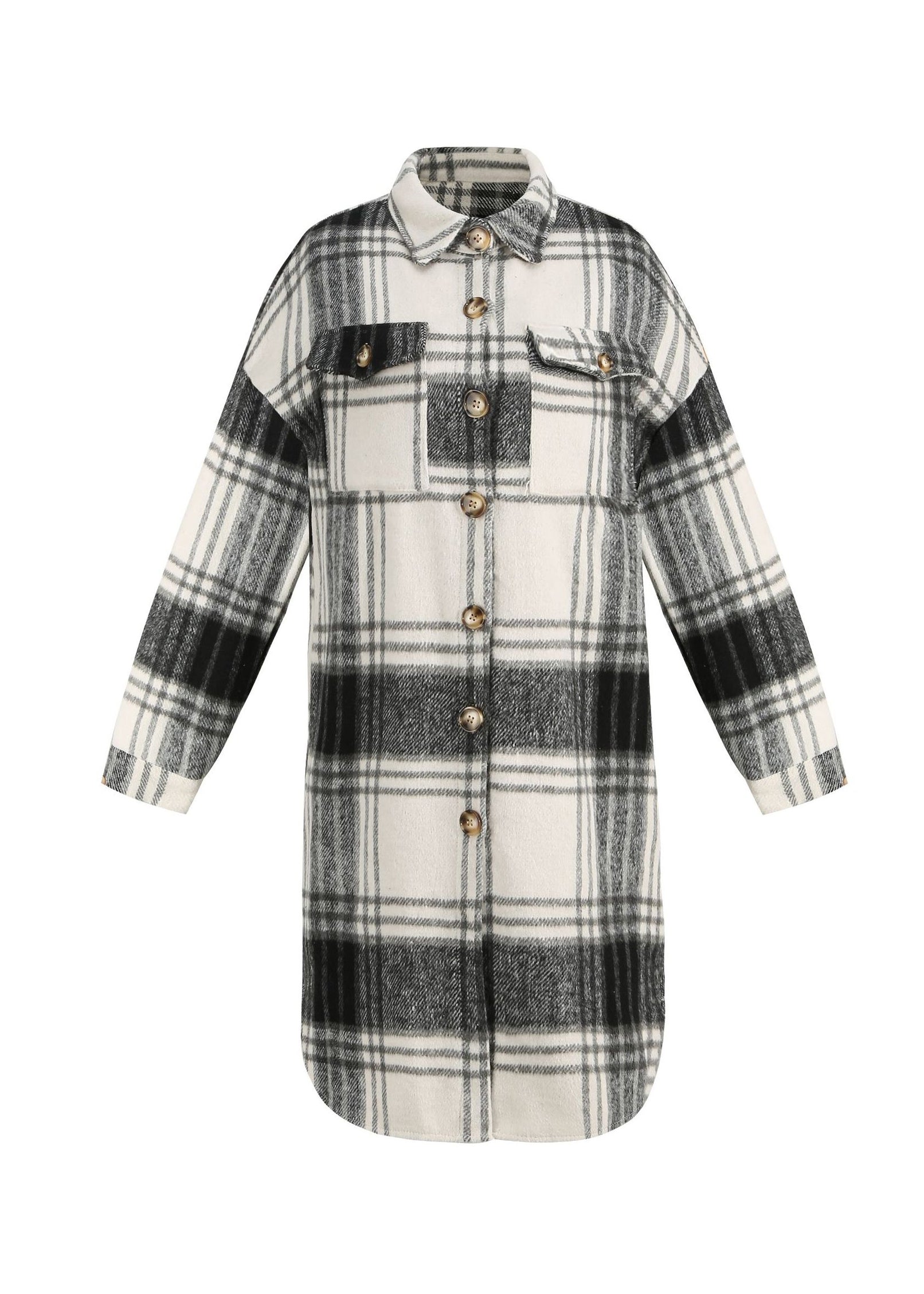Pan Casual Collar Shirts Coat Spring Plaid Woolen Peter Black FashionChic