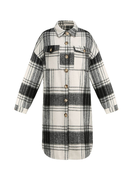 Pan Casual Collar Shirts Coat Spring Plaid Woolen Peter Black FashionChic