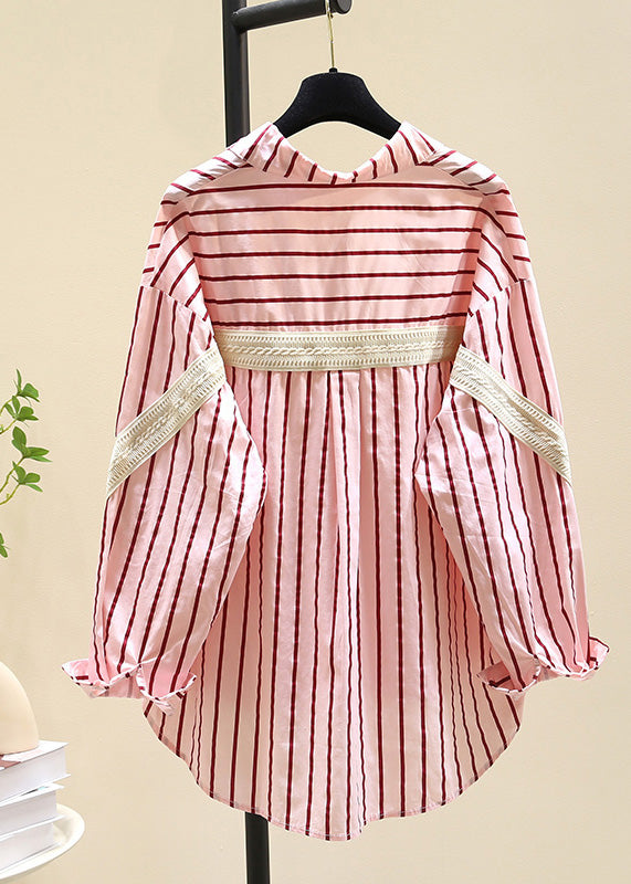 Casual Black Peter Pan Collar Striped Cotton Blouse Top Fall RF011 ABC