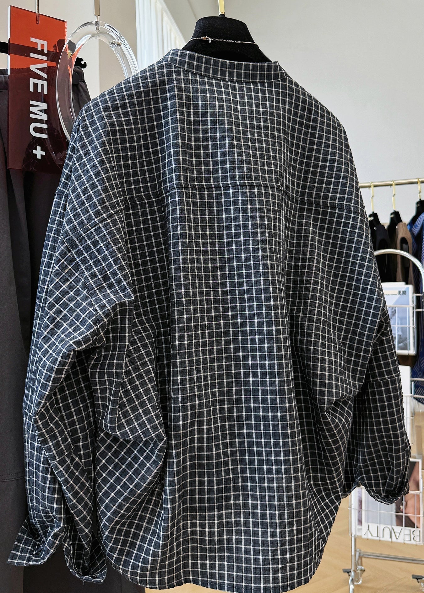 Shirt Plaid Fall Pockets Cotton Collar Top Casual Stand Black FashionChic