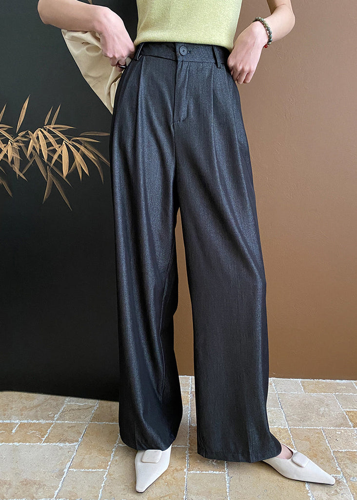 Casual Black Pockets Cotton Wide Leg Pants Summer WR003 HS-LPTS241103