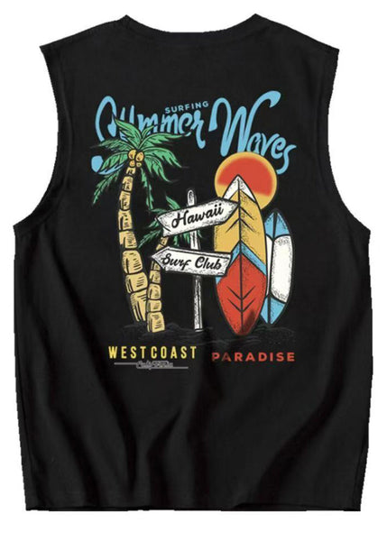 Cozy Black Men Graphic Print Cotton Tees Casual Sleeveless FashionChic