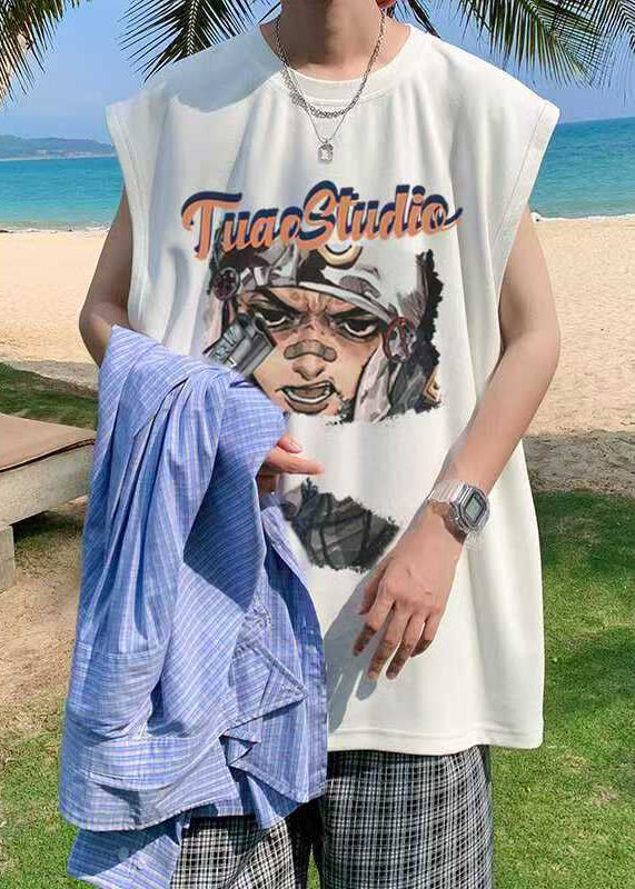 Summer Oversized Tanks Cotton Mens Black Print Casual FashionChic