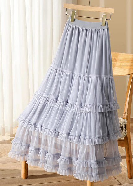 Cake Waist Tulle Skirts Ruffled Elastic Black Casual Long FashionChic