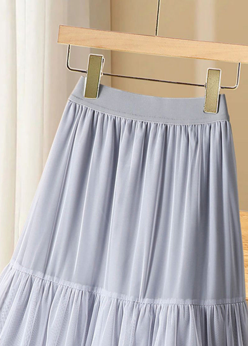 Cake Waist Tulle Skirts Ruffled Elastic Black Casual Long FashionChic