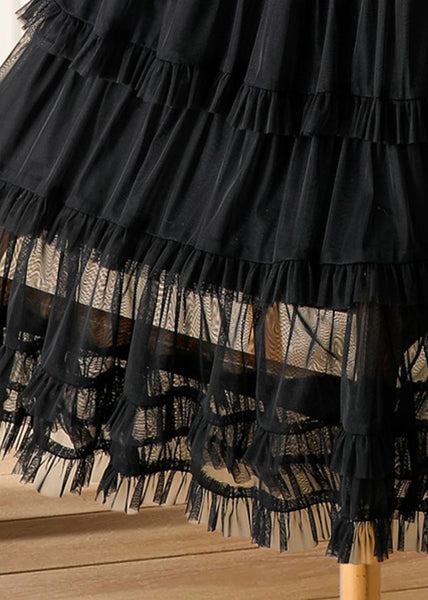 Cake Waist Tulle Skirts Ruffled Elastic Black Casual Long FashionChic