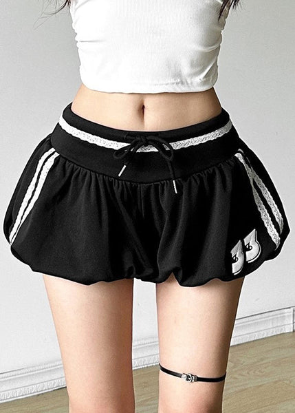 Waist Casual Shorts Striped Cotton Summer Elastic Black FashionChic