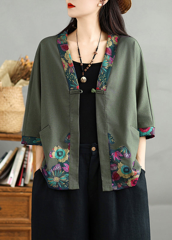 Cardigans Casual Cotton Neck V Button Fall Black Print FashionChic