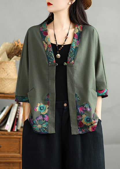 Cardigans Casual Cotton Neck V Button Fall Black Print FashionChic