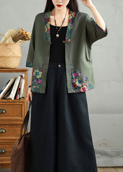 Cardigans Casual Cotton Neck V Button Fall Black Print FashionChic