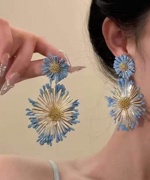 Alloy Sunflower Earrings Blue Drop Casual FashionChic
