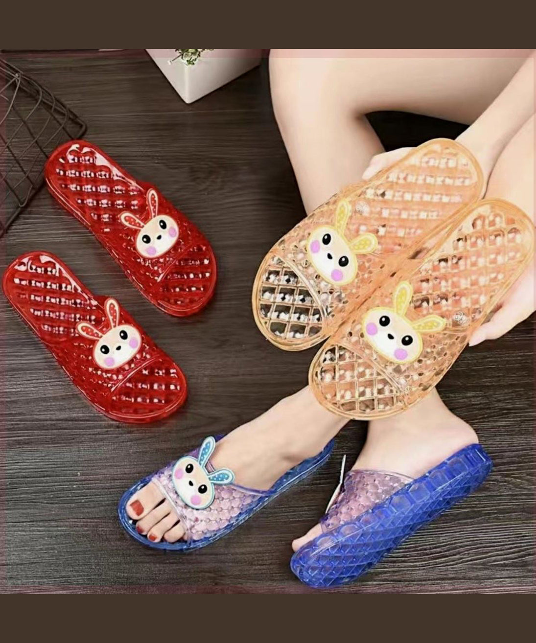 Casual Blue Crystal Transparent Flat Bottomed Slippers AP1039 shoe-JTX240905