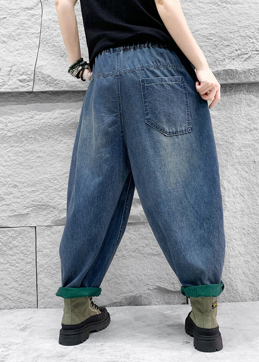 Casual Blue Five Pointed Star Patch Elastic Waist Denim Harlan Pants Spring QQ1007 Ada Fashion