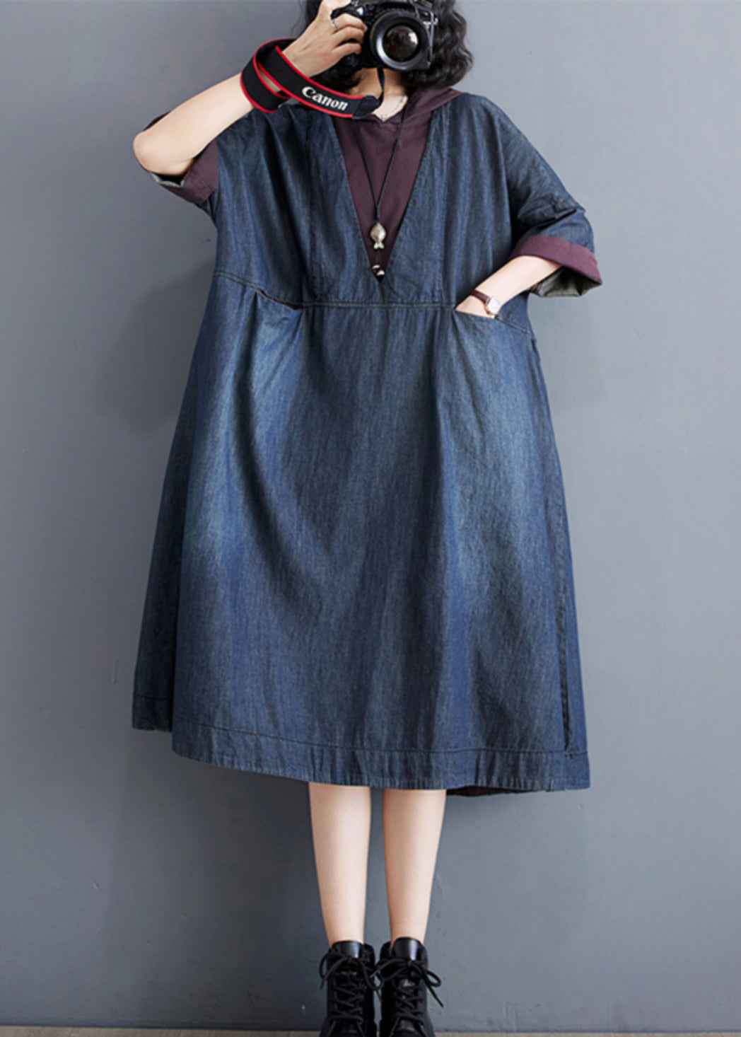 Casual Blue Hooded Patchwork Thin Denim Dress Summer AP078 GK-SDL240718