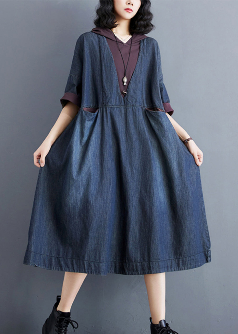 Casual Blue Hooded Patchwork Thin Denim Dress Summer AP078 GK-SDL240718