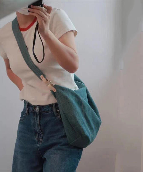 Casual Blue Large Capacity Solid Durable Denim Satchel Handbag QF018 Bag-BGS241017