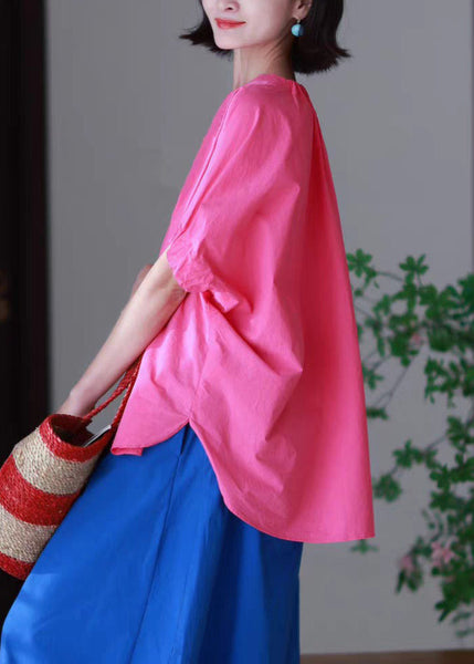 Neck O Side Shirts T Blue Casual High Low Design Open Cotton FashionChic