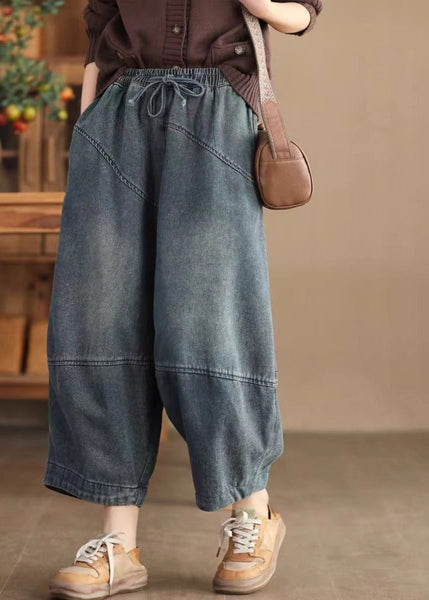 Casual Blue Pockets Elastic Waist Cotton Harem Pants Spring TN008 ABC