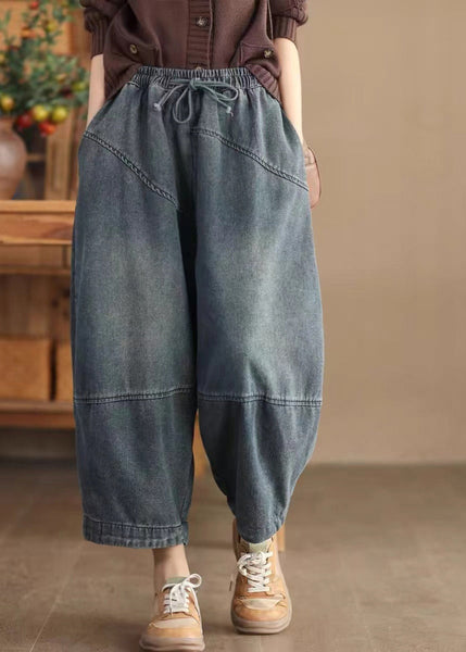 Casual Blue Pockets Elastic Waist Cotton Harem Pants Spring TN008 ABC