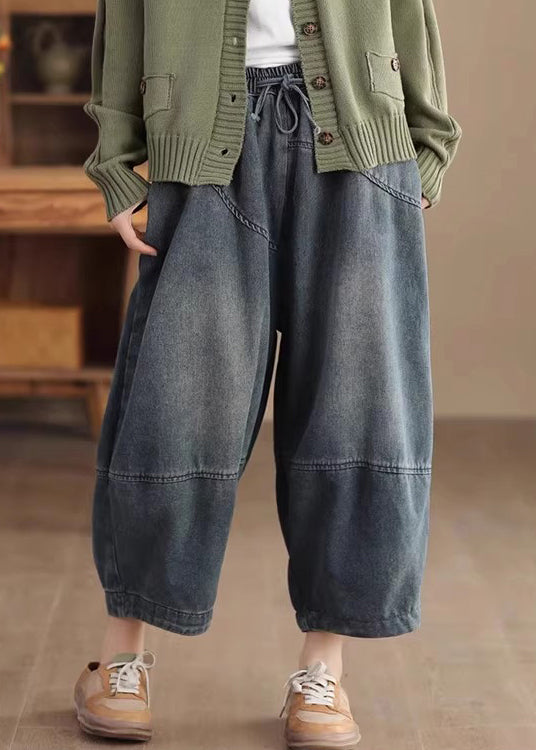 Casual Blue Pockets Elastic Waist Cotton Harem Pants Spring TN008 ABC