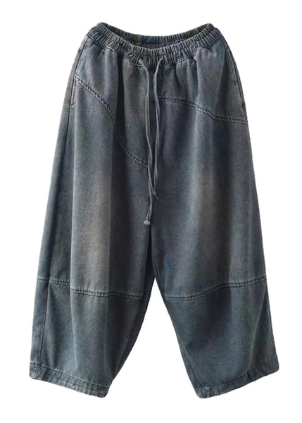 Casual Blue Pockets Elastic Waist Cotton Harem Pants Spring TN008 ABC