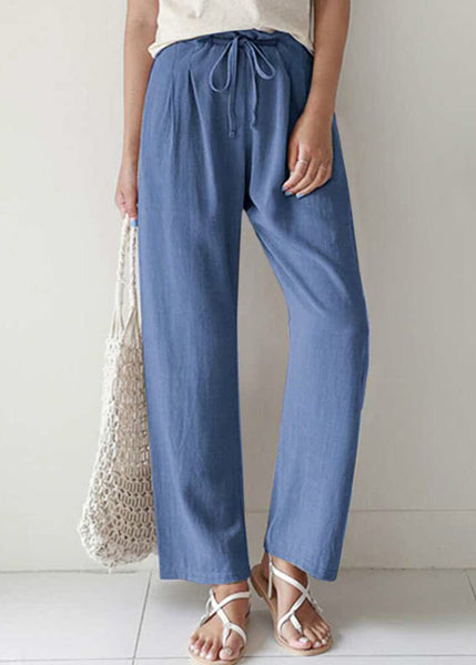 Summer Pants Blue Lace Casual Cotton Pockets Up FashionChic