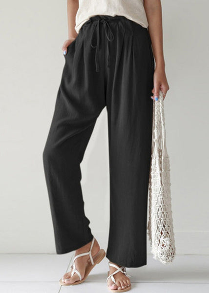 Summer Pants Blue Lace Casual Cotton Pockets Up FashionChic