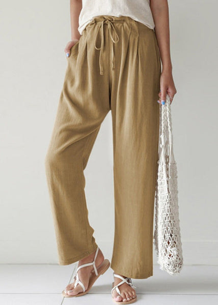 Summer Pants Blue Lace Casual Cotton Pockets Up FashionChic