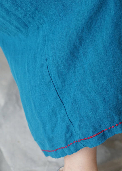 Casual Blue Pockets Solid Linen Wide Leg Pants Summer RE020 MZF-CPTS240807