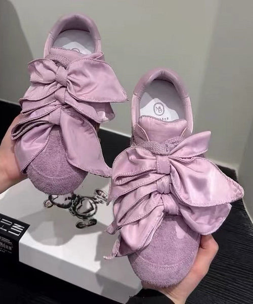 Suede Splicing Women Shoes Apricot Bow Casual Flat For FashionChic