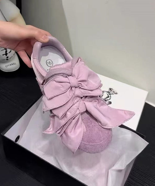 Suede Splicing Women Shoes Apricot Bow Casual Flat For FashionChic