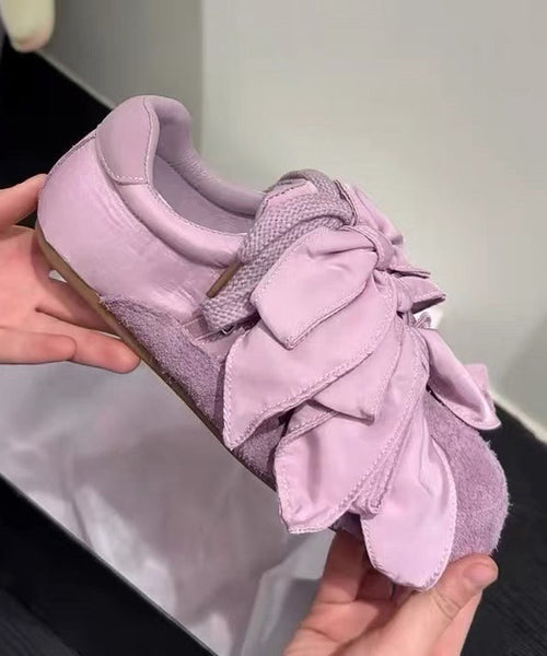 Suede Splicing Women Shoes Apricot Bow Casual Flat For FashionChic