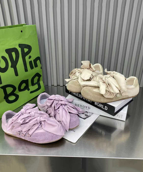 Apricot For Women Casual Flat Shoes Splicing Bow Suede FashionChic