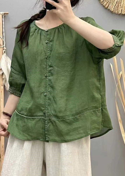 Blouse Cotton Embroidered Brick Tops Patchwork Red Casual Summer FashionChic