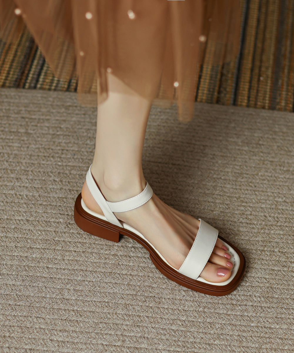 Casual Brown Cowhide Leather Splicing Sandals Peep Toe Buckle Strap YR032 ABC