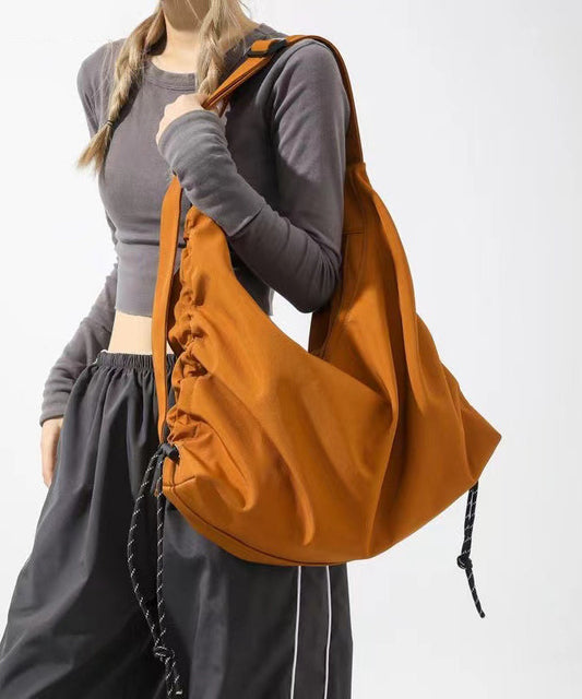 Casual Brown Large Capacity Drawstring Nylon Shoulder Bag MM073 Bag-BGS240620