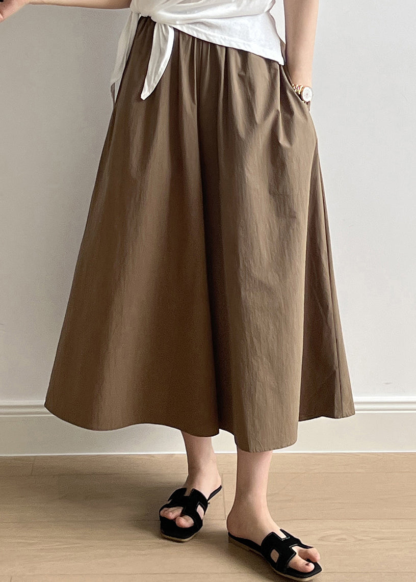 Casual Brown Pockets Elastic Waist Cotton Crop Wide Leg Pants Summer QB003 HS-CPTS241025