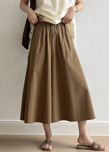 Casual Brown Pockets Elastic Waist Cotton Crop Wide Leg Pants Summer QB003 HS-CPTS241025