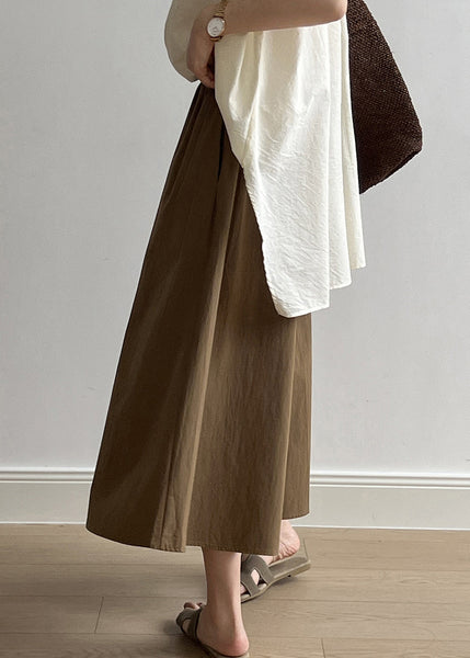 Casual Brown Pockets Elastic Waist Cotton Crop Wide Leg Pants Summer QB003 HS-CPTS241025